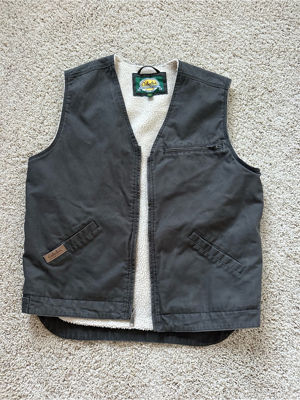 Cabela's Sherpa-Lined Vest in Grey with Cream Lining
